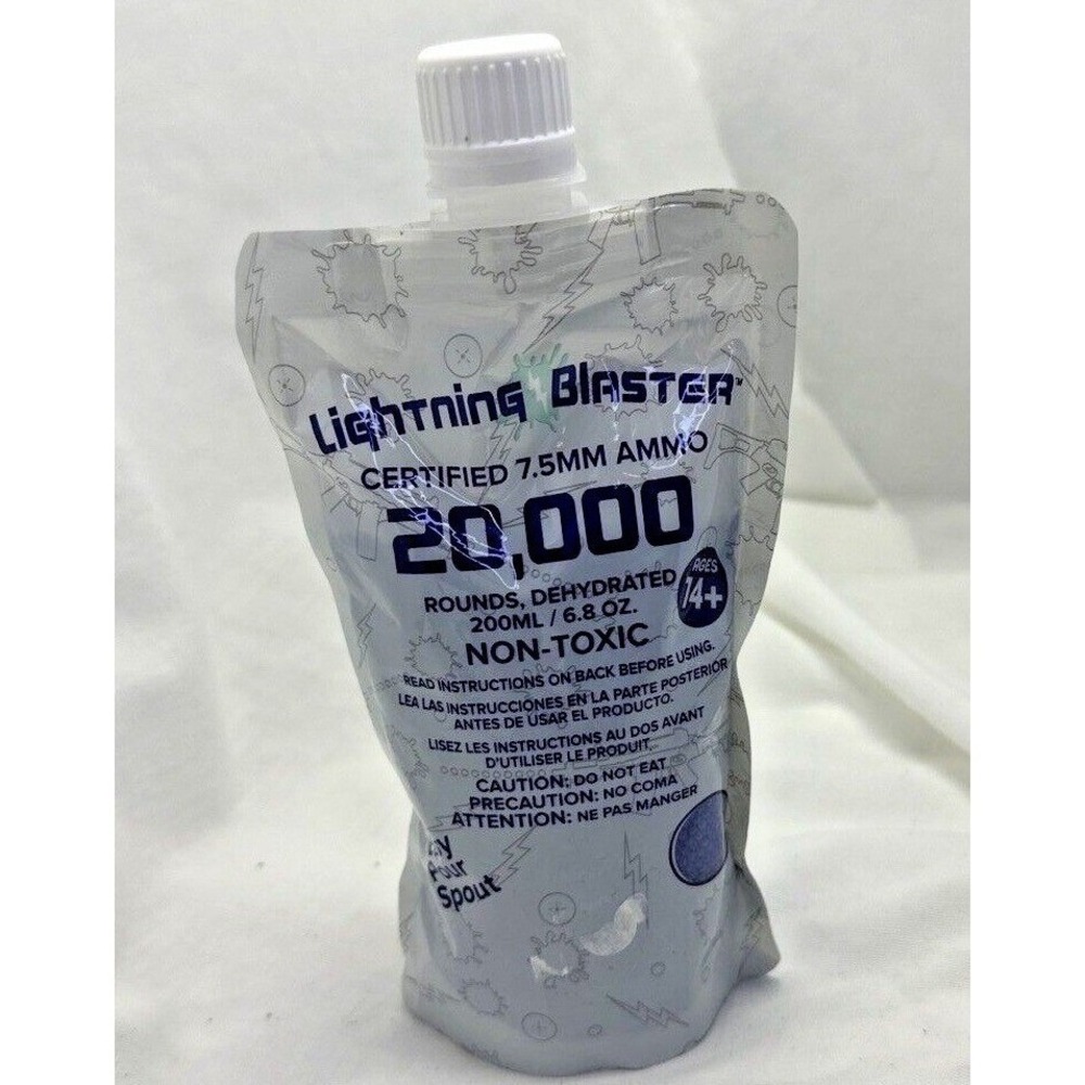 Lightning Blaster 20000 Rounds Certified 7.5mm Ammo Dehydrated Gel Beads Blue